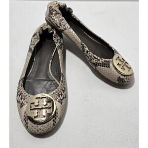 Tory Burch Women's Reva Snakeskin Animal Print Ballet Flats Slip-on Shoes 6 M